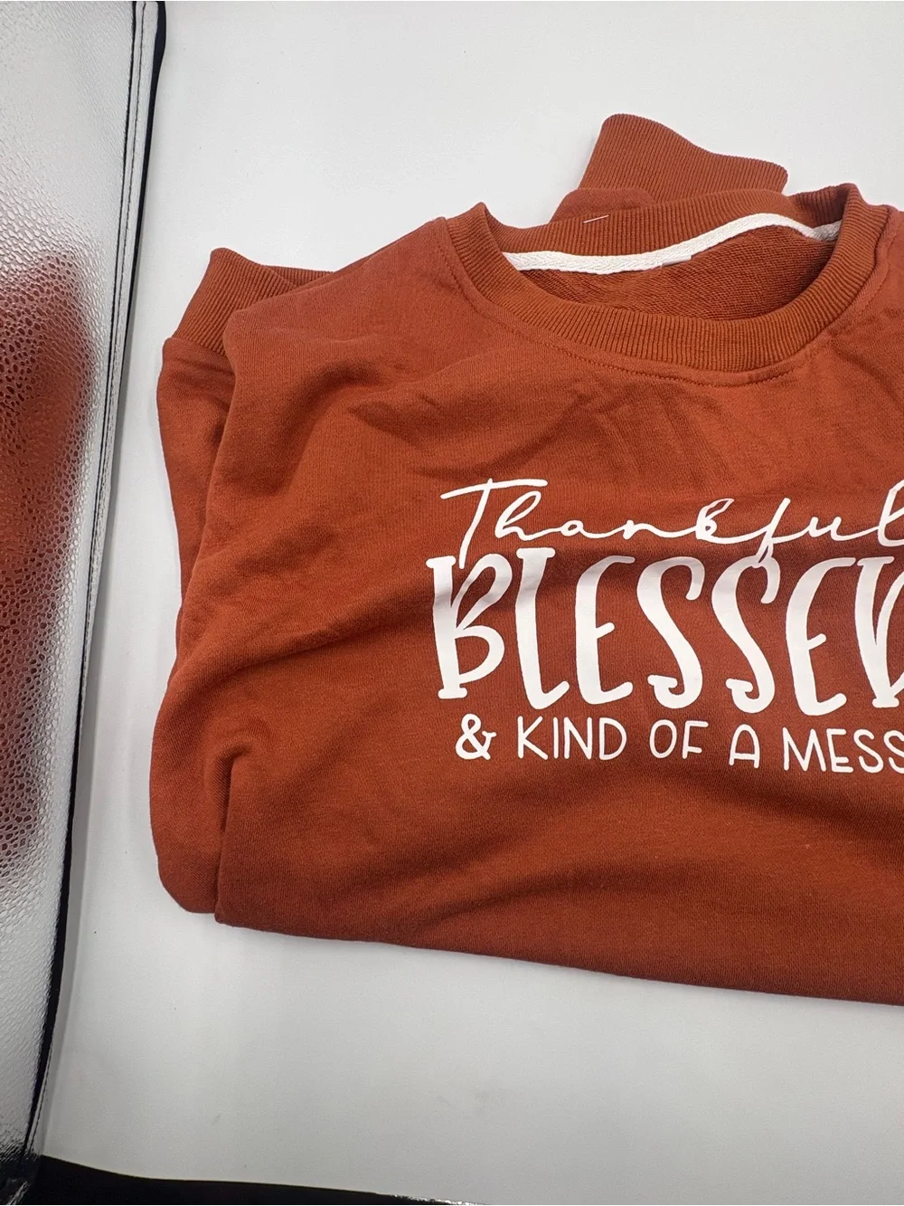 Rust colored Thankful Blessed Mess Sweatshirt L - Picture 3 of 6